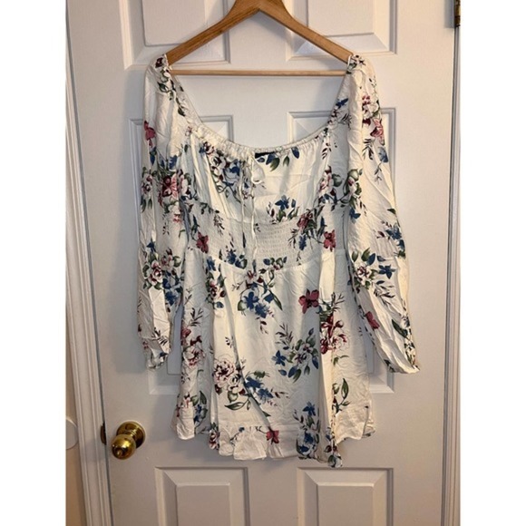 Urban Outfitters Lumiere Ivory/Red/Blue Floral Print Dress SZ M - Picture 8 of 16